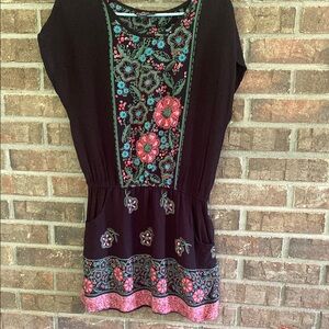 Angie Black Dress with Pink and Teal Floral Design
